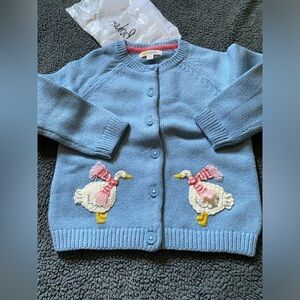 Mini Boden NWOT Baby Girls Blue Cardigan Geese Ducks Size 2-3Y